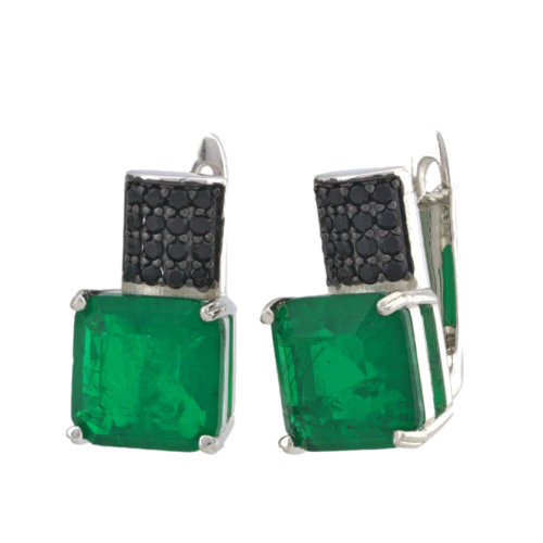 Серьги с зеленым фианитом (925) G16-CZ-4324-1E