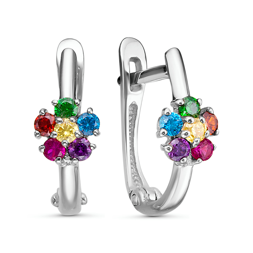 Серьги детские с фианитами цветы (925) С121330-1