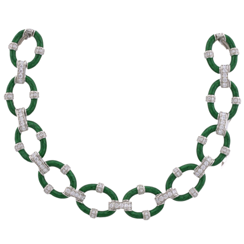 Колье с зеленой эмалью и фианитами (925) N39492-GREEN